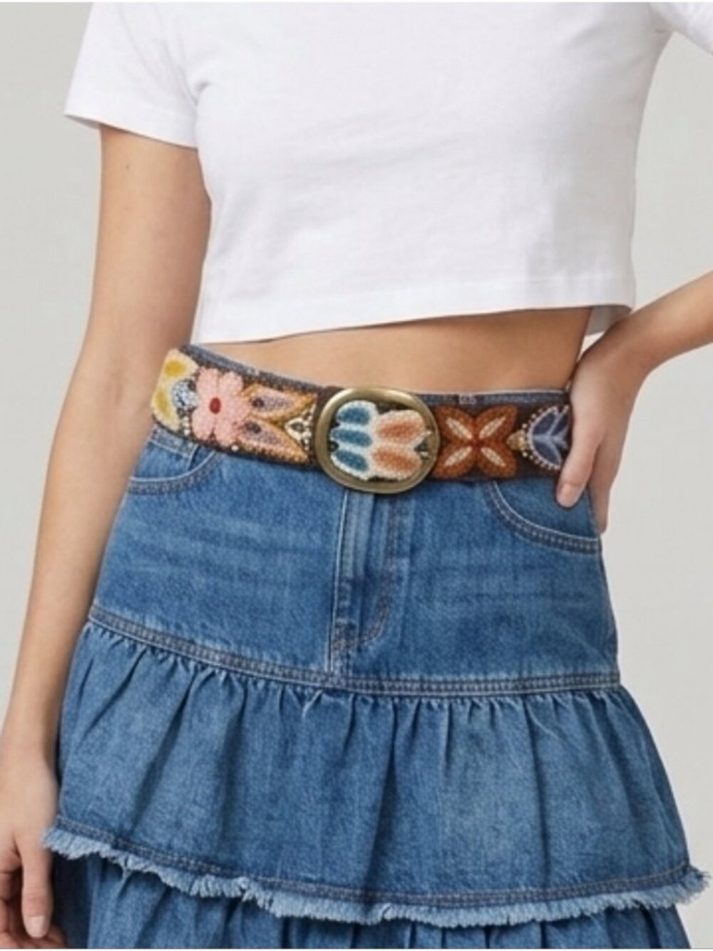 Pistil Embroidered Wool Belt Hand Made In Peru Size Medium Statement Belt Floral